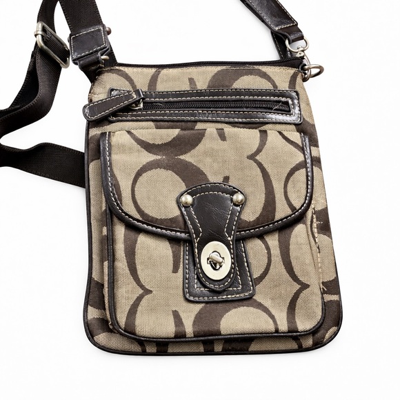 Coach Handbags - Coach Signature Canvas Crossbody Bag Brown Leather Trim Messenger Purse